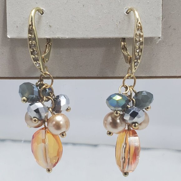 Ali Khan gold tone with amber-toned bead crystal dangle earring - Picture 3 of 4